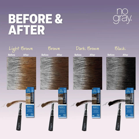 Before and after of Quick Fix Gray Cover Up For Roots Beards And Brows Light Brown Shade showing silver to light brown transformation.