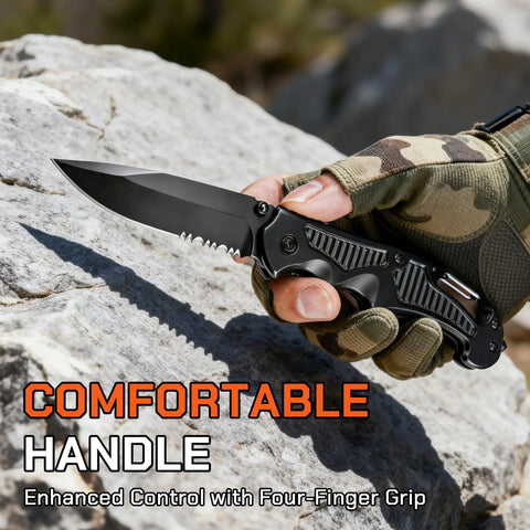 Hand holding Compact Folding Pocket Knife With Aluminum Handle And Stainless Steel Blade Lightweight Everyday Carry Utility Knife