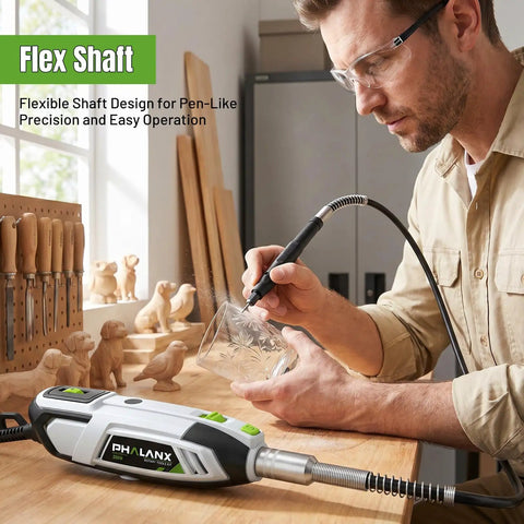 Badass 200W Rotary Tool Kit Featuring Kickin Variable Speed Control And Flexible Extension Shaft With Massive 132 Piece Accessory Collection For Heavy Duty Diy Engraving Sanding Polishing And Precision Drilling Workflows in use for engraving.