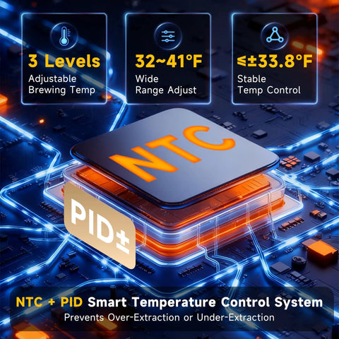 NTC PID Smart Temperature Control System features adjustable brewing temperature for Straight Up Premium Espresso Machine With Built In Grinder And 20 Bar Pump.