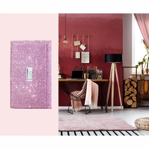 Pink Rhinestone Wall Plate Light Switch Cover for Single Toggle, sparkly wall decor in a modern room interior, 2.75 x 4.5 inches