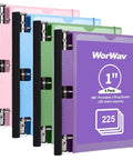 Four Pack 1 Inch 3 Ring Binders with 360 Degree Foldable Design Rotatable Covers in Blue Purple Olive Green and Pink
