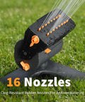 Mini Turbo Oscillating Garden Sprinkler With Large Base 16 Nozzles Adjustable Width And Range Three Watering Modes Gray on lawn