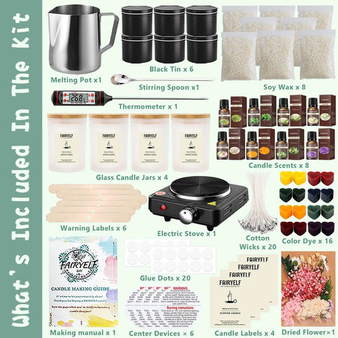 Premium Candle Making Kit With Wax Melter For DIY Scented Candles Includes Glass Jars And Tin Containers Scents And Color Dyes