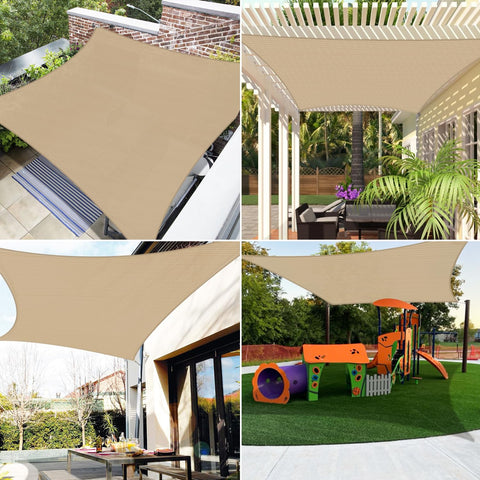 30 X 32 Foot Rectangle Sun Shade Sail With Heavy Duty UV Resistant Fabric Wire Cable And A Rings Weather Resistant Outdoor Canopy Cover For Pergola Backyard Or Garden Sand Color in patio, pergola, and garden settings.