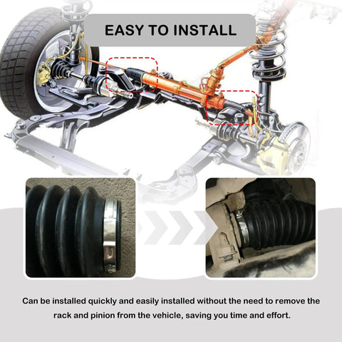 Pro Grade Rack And Pinion Boot Kit with Dustproof Silicone Inner Tie Rod Boot Set displayed in car steering system.