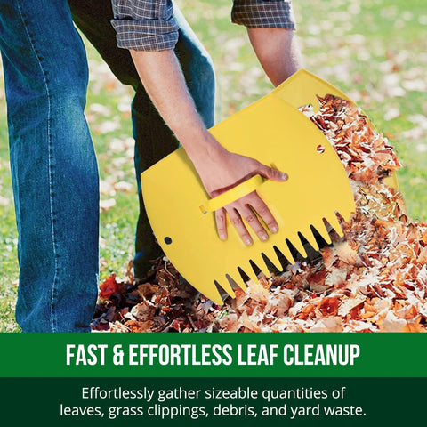 Heavy Duty Leaf Scoops And Hand Rakes For Quick Yard Cleanup, Giant 15 Inch By 12 Inch Leaf Grabbers collecting leaves efficiently