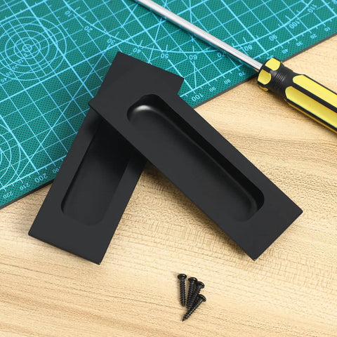 Two Pack Black Recessed Door Pull Handles For Cabinets, Drawers, Sliding Doors, Wardrobes, And Furniture Hardware, Hidden Grip Handles