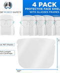 4 Pack Safety Face Shields With Glasses Frames Ultra Clear Protective Full Face Shields Anti Fog PET Plastic Droplet Splash Guard