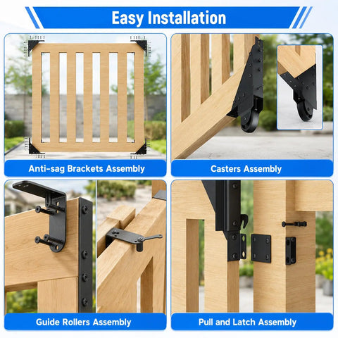 Heavy Duty Sliding Gate Kit With Anti Sag Roll Wheels For Deck And Driveway Gates Universal Fit For 1 To 2 Inch Wood Fences Smooth Quiet Operation Gate Hardware For Easy Setup And Reliable Gate Movement No Fuss, wood gate assembly