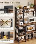 Rustic Brown Baker Rack With Power Outlet Microwave Stand With Storage Large Coffee Bar Station And 14 Hooks Metal Kitchen Shelf