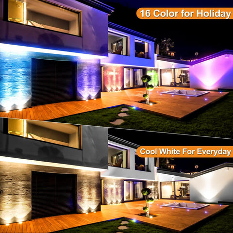Outdoor RGB Landscape Lights With Remote Control And Memory Function, 10W In-Ground Waterproof Lighting for modern home exterior
