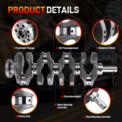 Super Reliable 2.4L Engine Crankshaft Connecting Rods And Bearings Kit with flywheel flange and oil passageways detail