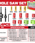 Pro Grade 15 Piece Hole Saw Kit Five Eighths Inch To Three Inches With Mandrel And Hex Wrench HSS Bi Metal Shark Tooth Cutters