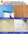Image showing surfaces unsuitable for Suction Cup Hooks: painted wall, wood, wallpaper, and drywall, with warning text.