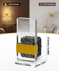 Product image showing Plug In Night Lights 4 Pack With Dusk To Dawn Sensor; 8 RGB colors; size details; night and day view.