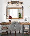 Farmhouse Vanity Light Fixture With Industrial Wood Wall Sconce And 4 Light Clear Glass Shades in modern home office