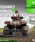 Heavy Duty ATV UTV Landscape Rake Implement For Rock Removal Grass Clumps And Debris Prep For Seeding Cultivating And Maintaining Land With Adjustable Teeth Powder Coated Steel Compatible With 1 Point Lift System attached to ATV