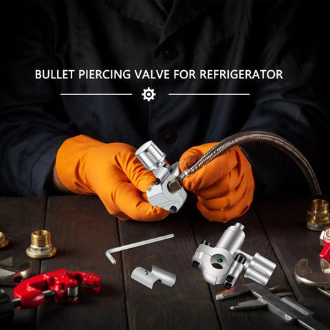 Close-up of hands assembling Swakuta 10-pack bullet piercing valve kit; BPV-31 compatible, for refrigerator taps