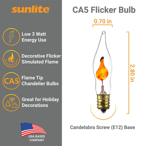 Tiny Chandelier Flicker Flame Light Bulbs Set Orange Color E12 Candelabra Base Decorative Holiday Lighting Warm Candlelike Glow 3 Watts Each 12 Pack For Chandeliers Lanterns And Festive Decor