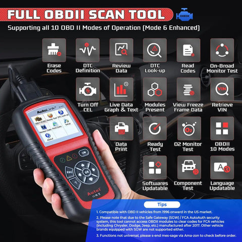 Full view of AL519 Enhanced OBD2 Scanner Car Diagnostic Tool With Check Engine Code Reader And CAN Scan Dope Upgrade display