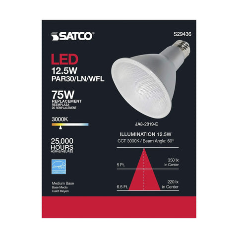 Box of 12.5W PAR30LN LED Reflector Bulbs with 1000 Lumens, 60 Degree Beam, 3000K Soft White, E26 Medium Base, Dimmable, 120V, Wet Location, 6 Pack