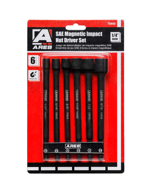 Magnetic Impact Nut Driver Set for Tough Jobs, 6-Piece SAE Nut Drivers for Impact Wrenches, Sizes 1/4, 5/16, 3/8, 7/16, 1/2 and 9/16 Inch, Industrial Strength Magnets, Rugged Alloy Bits With Handy Storage Rail