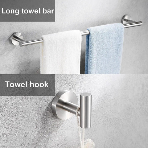 Heavy Duty Brushed Nickel Bathroom Hardware Set Includes 16 Inch And 23.6 Inch Round Towel Bars, Hand Towel Ring, Toilet Paper Holder, And Towel Hooks, SUS 304 Stainless Steel, Wall Mounted, Rust Resistant, Easy Install.