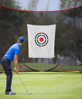 Golfer aiming at Golf Target Cloth 5x6 Ft Practice Target For Hitting Nets Outdoor White Replacement Cloth For Indoor Use Swing Training Gear