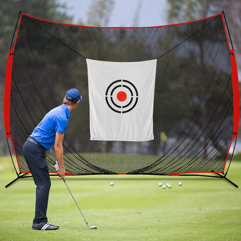 Golfer aiming at Golf Target Cloth 5x6 Ft Practice Target For Hitting Nets Outdoor White Replacement Cloth For Indoor Use Swing Training Gear