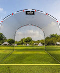 Backyard Baseball Batting Cage 13 Foot By 10 Foot By 8 Foot Heavy Duty Steel Frame With Durable Netting in an outdoor setting.