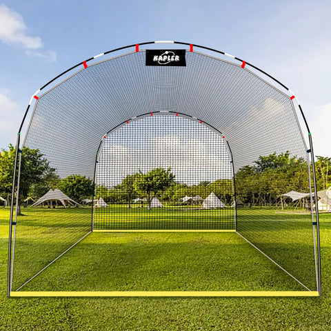 Backyard Baseball Batting Cage 13 Foot By 10 Foot By 8 Foot Heavy Duty Steel Frame With Durable Netting in an outdoor setting.