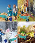 Kids Gardening Set With Wheelbarrow For Ages 3 To 8 Real Metal Garden Tools 14 Piece Outdoor Kit in use by children in various seasons