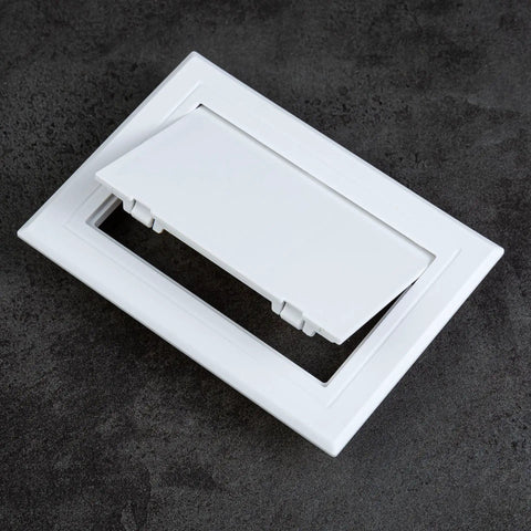 Heavy Duty ABS Plastic Access Panel For Drywall 8X16 Inch Wall Hatch Cover Door White Smooth Texture open view.