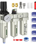 Industrial Grade 3 Stage Air Drying System With 0 To 240 PSI Regulator Water Separator Coalescing Filter Particulate Filter Desiccant Dryer Metal Bowl Auto Drain And Visible Sight Glass For Air Compressors For Pros In Real World Shops