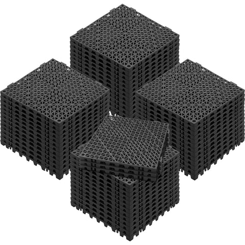 Stacks of Interlocking Drainage Floor Tiles 55 Pack 12 by 12 Inches Non Slip Soft PVC Mats With 0.6 Inch Pin Support for wet areas