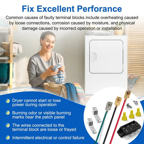Dryer Terminal Block Kit With Brackets, Screws, Wires And Connectors Replacement AP30 Part To Fix Power Failures And Burning Smell In Your Dryer Plug And Play Easy Install And Long Lasting Electrical Upgrade.
