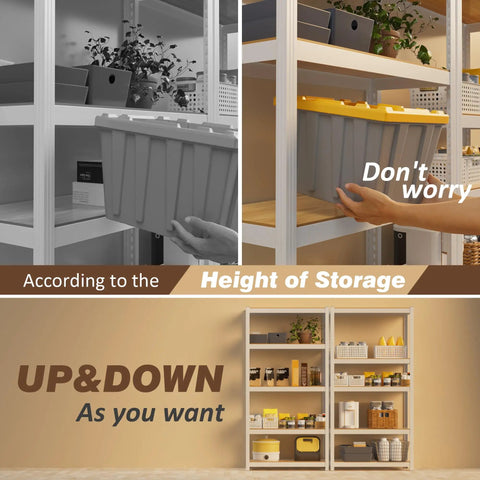 Five Tier White Metal Garage Shelving Unit With 1500 Lbs Total Capacity, 24W X 16D X 60H Storage Rack For Tools, Bins, And Heavy Duty Organization And More, white shelves