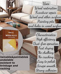 Premium White Wood Filler Putty For Furniture Repair Stainable Paintable Water Resistant Quick Dry Formula on display in a living room setting.
