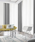 Living room with light gray blackout curtains for bedroom and living room that totally blocks light and drape panels with light blocking grommet top 52 W x 96 L set of 2 room darkening and energy saving