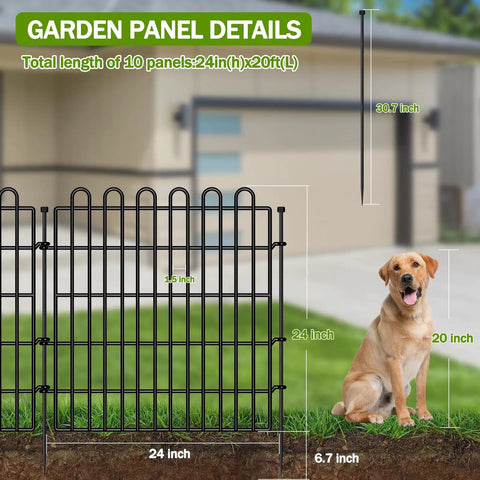 Easy Up No Dig Decorative Garden Fence Panels With Gate For Yard 24 Inch High By 20 Feet Long Metal Portable Animal Barrier