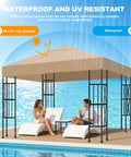 10x10 Ft Replacement Gazebo Top Canopy Cover Weatherproof Sun Shade outdoors by a pool with people relaxing underneath.