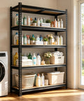 Heavy Duty 5 Tier Adjustable Storage Shelves Rack Holds Up To 3000 Lbs For Garage Kitchen Basement Pantry Or Warehouse Durable Metal Shelving With Solid Wooden Boards 72 In High 36 In Wide 16 In Deep Black in laundry room