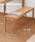 Rock Solid Fraxinus Manchurian Ash Wood Bench With Thickened Apron And Smooth Rounded Edges For Entryway Foyer Or Dining Room And Badass Heavy Duty Hallway Stool Built Tough For Everyday Chill showing size dimensions 39 3/8" x 11" x 17".