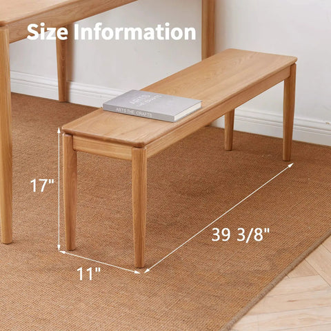 Rock Solid Fraxinus Manchurian Ash Wood Bench With Thickened Apron And Smooth Rounded Edges For Entryway Foyer Or Dining Room And Badass Heavy Duty Hallway Stool Built Tough For Everyday Chill showing size dimensions 39 3/8" x 11" x 17".