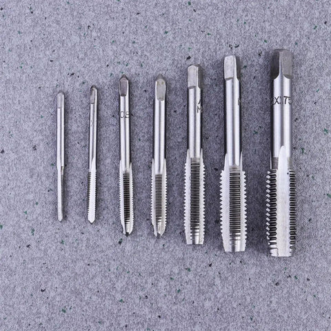 7 Pcs Straight Flute Screw Tap Set For DIY Metalworking Tools To Cut Threads In Aluminum And Plastic Includes Plug Drill And Hole Cutter Heavy Duty Bearing Steel Taps For Pros And Weekend Warriors, 7.5 cm steel taps