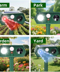 Solar Powered Ultrasonic Animal Repeller Pro Defense For Garden And Yard Deterrent Scares Deer Raccoon Squirrel Cats Rabbits Skunk With Motion Sensor Light IP65 Weatherproof Outdoor Protector in farm and park