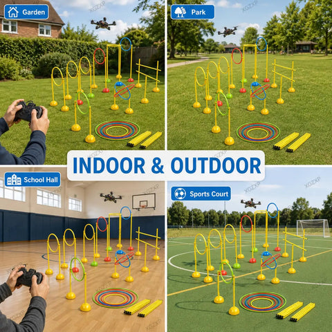 DIY Drone Obstacle Course Kit For RC FPV Racing Drones, Indoor Outdoor Practice Arena with loop gates and pole obstacles