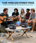 Group enjoying music playing from Beast 100W Bluetooth Outdoor Speaker With IPX7 Waterproof Floatable Design at the beach