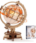 Illuminated Rotating Wooden Globe Puzzle Night Light Kit 185 Piece 3D Geography Model For Adults And Teens 14 Plus No Glue Needed Learn While You Build Hands On, wooden globe kit with box